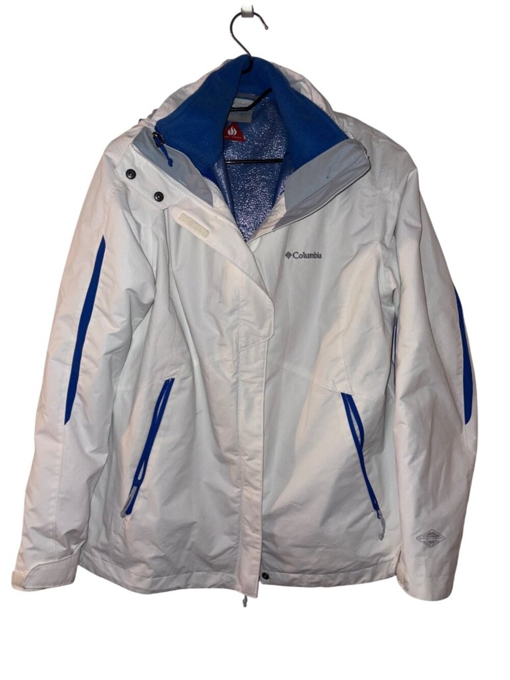Columbia Women's Omni-Heat Waterproof Omni-Tech Interchange Jacket White & Blue
